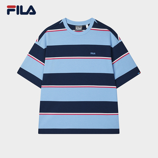 斐乐官方情侣款 衫 FILA 针织短袖 休闲宽松条纹纯棉T恤 2025夏季 新款