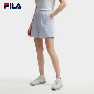 休闲宽松小方格三分裤 FILA 时尚 斐乐官方女士针织短裤 2025夏新款