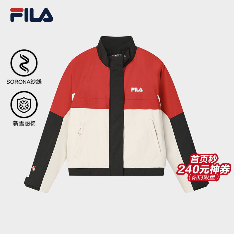 FILA 斐乐官方女士棉服2026春新款时尚休闲宽松拼色夹克保暖外套