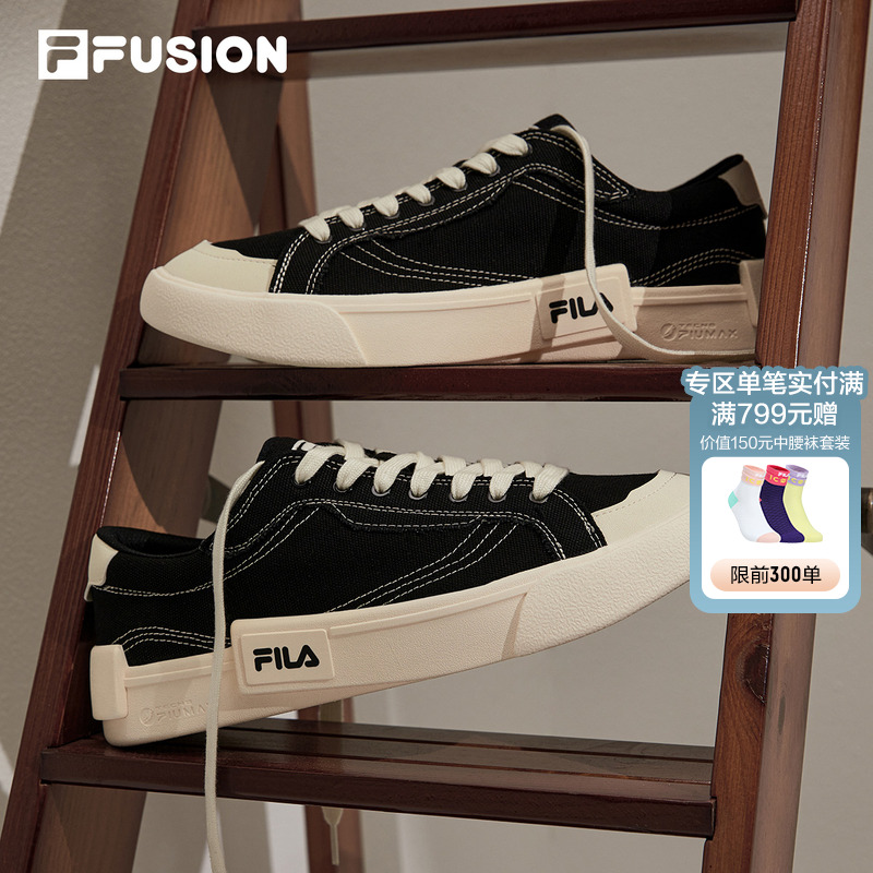 FILA FUSION斐乐潮牌情侣款帆布鞋2025夏季女子一脚蹬运动板鞋男