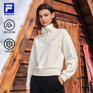 FILA 斐乐官方女子套头卫衣2025冬新款健身运动基础针织长袖上衣