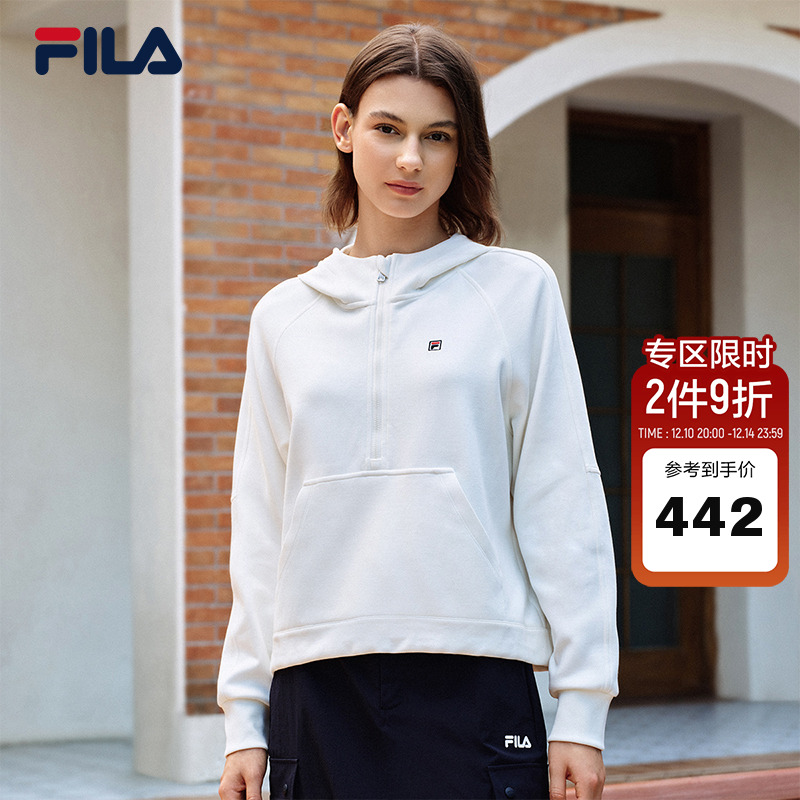 FILA 斐乐官方女子连帽卫衣2025冬新款时尚休闲舒适针织长袖上衣