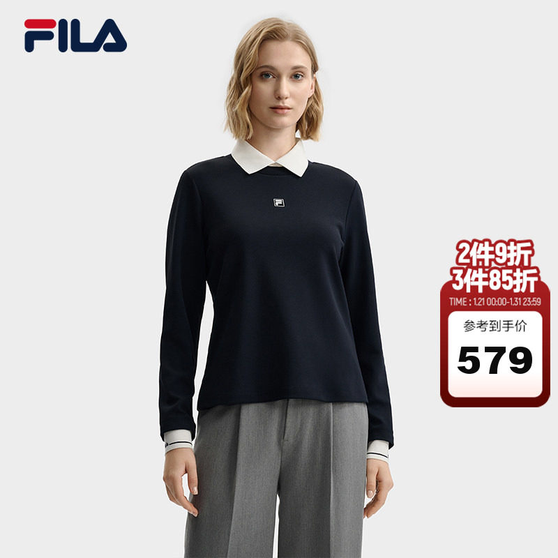 FILA Emerald斐乐女子针织长袖POLO衫2025冬新款时尚休闲基础上衣,运动服/休闲服装,运动POLO衫,淘宝优惠券,粉丝福利购,淘宝优惠卷