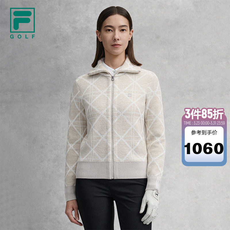 FILA 斐乐官方女士编织外套2026春季新款高尔夫运动基础毛衣开衫