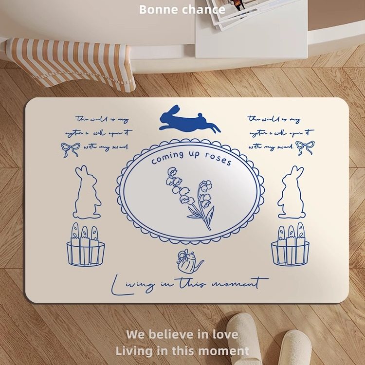 入室韩系奶油小兔浴室地垫硅藻泥吸水速干防滑脚垫卫生间厕所门垫,居家布艺,家用脚垫,淘宝优惠券,粉丝福利购,淘宝优惠卷