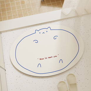 卡通猫咪卫生间门口硅藻泥吸水地垫厕所防摔垫子浴室速干防滑脚垫