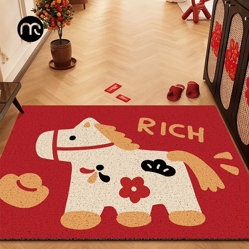 2026家用喜庆防滑玄关脚垫马年地垫红色入户门垫耐脏免洗pvc地毯,居家布艺,入户地垫,淘宝优惠券,粉丝福利购,淘宝优惠卷