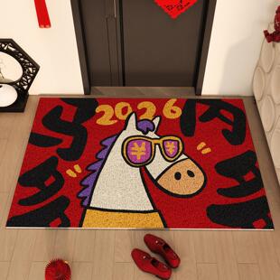 2026新年入户门创意卡通装饰地垫过年喜庆氛围感店铺门口布置脚垫