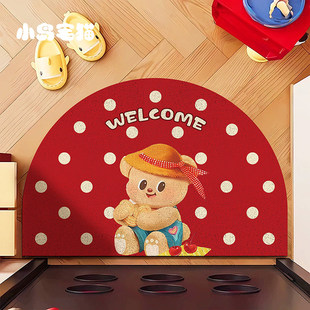 黄油小熊入户地垫新款红色半圆地毯家用玄关pvc刮泥蹭土防滑脚垫