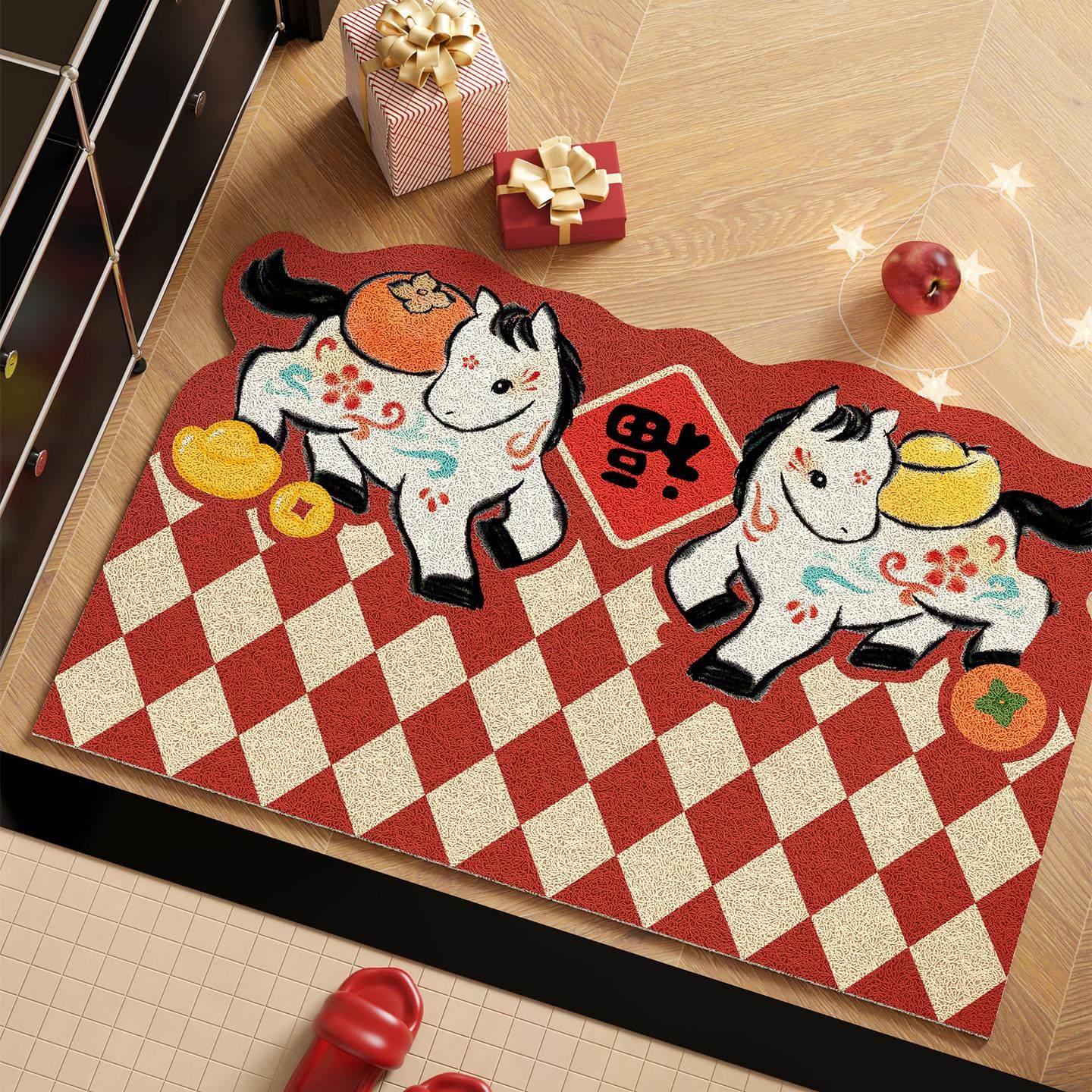 2026马年新款入户门丝圈地垫进门口脚垫入门专用地毯红色喜庆门垫,居家布艺,入户地垫,淘宝优惠券,粉丝福利购,淘宝优惠卷
