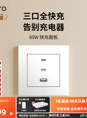 lipro 氮化镓插座80W超级快充USB接口type-c插座白色暗装电源面板