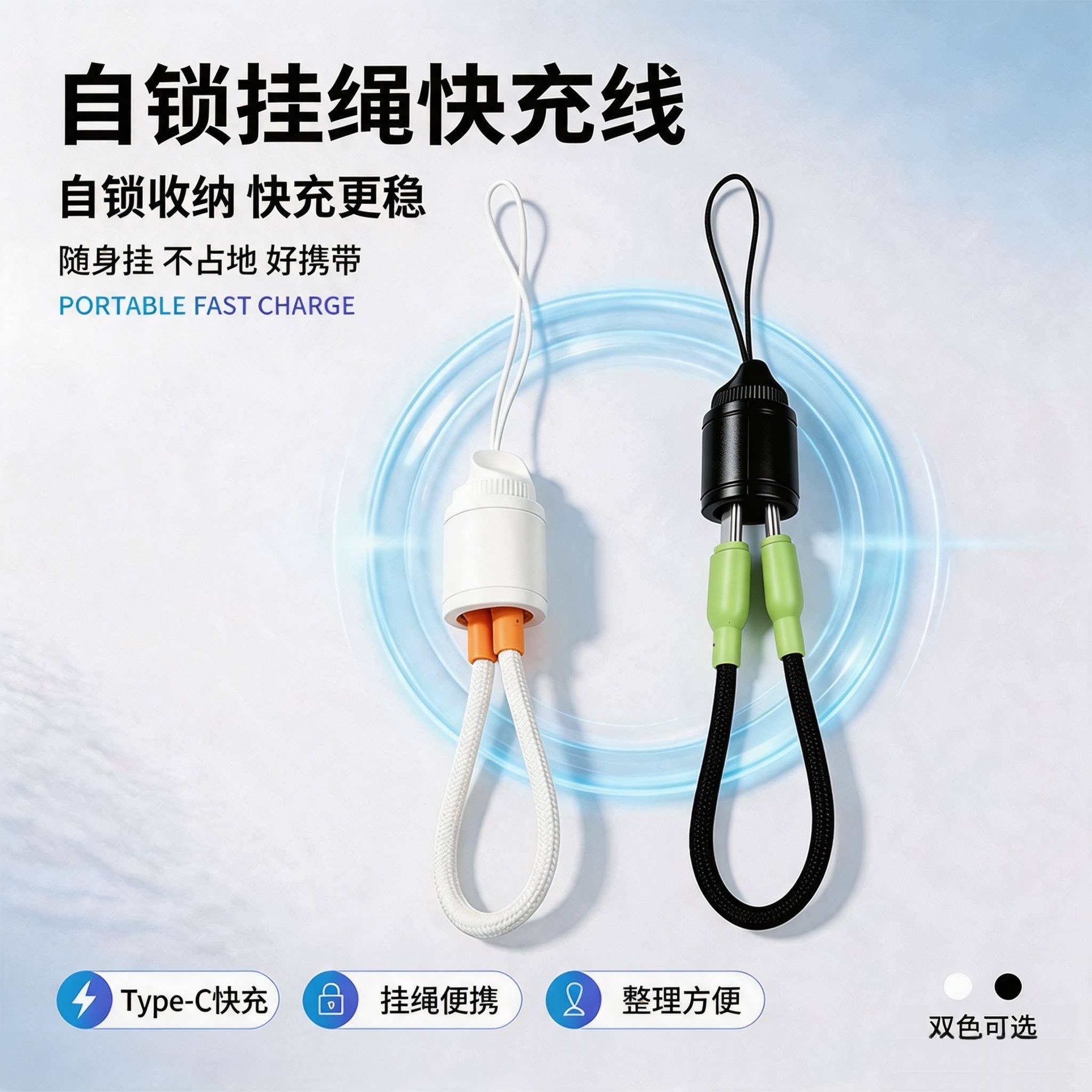 微您双向PD快充数据线挂绳二合手机数据线