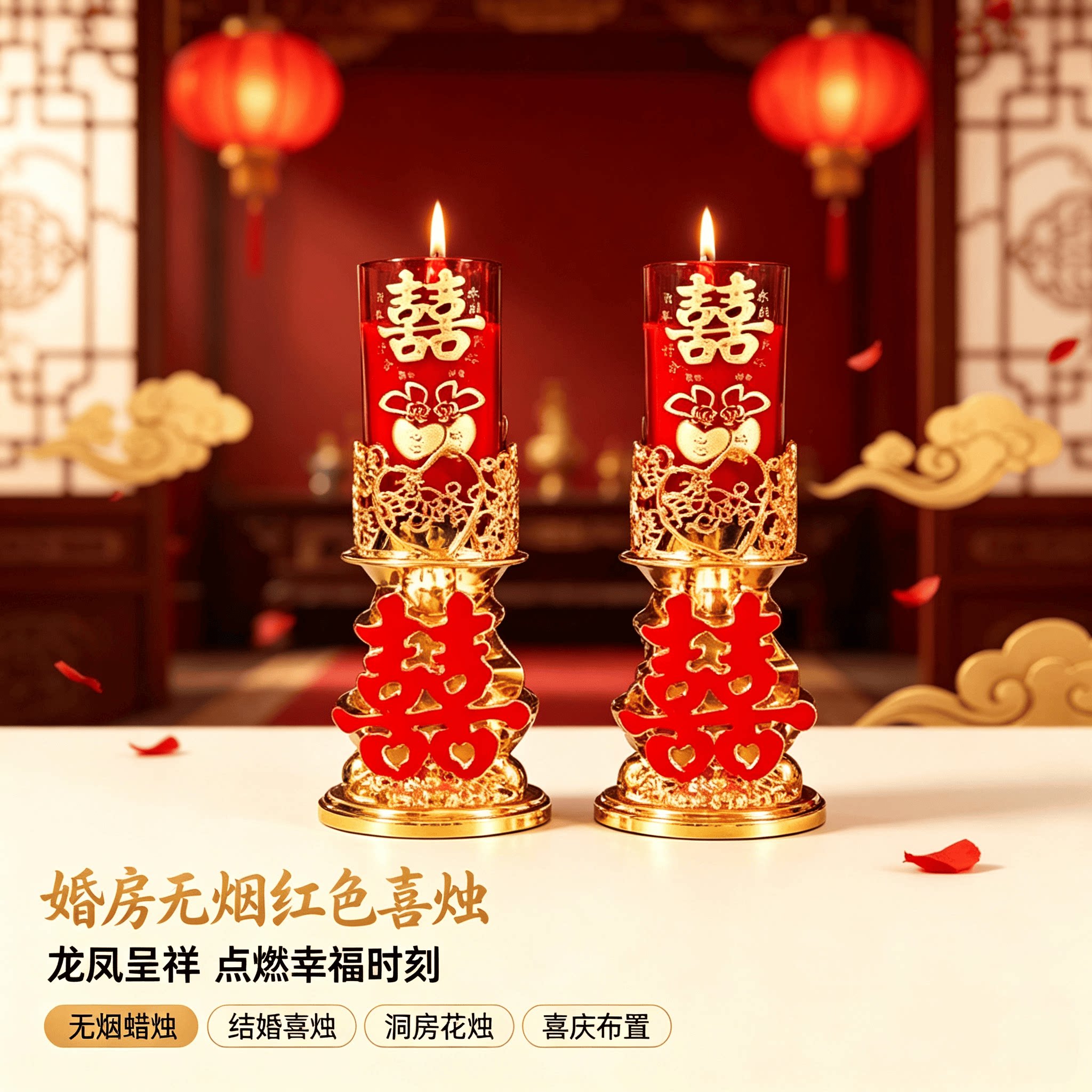 无烟蜡烛结婚礼龙凤烛一对喜字