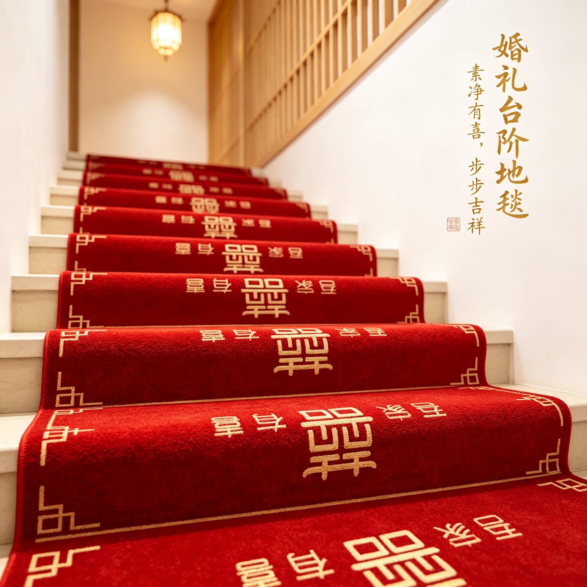 婚庆楼梯扶手贴装饰结婚男方婚礼台阶踏步喜字贴地垫婚房布置地毯