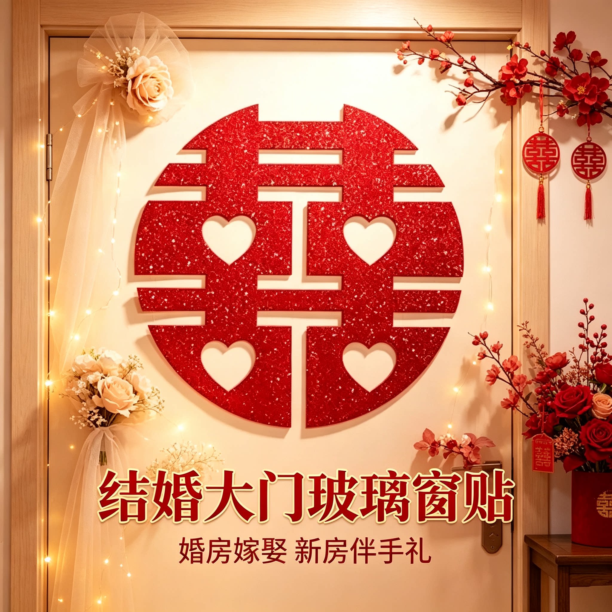 金葱红面喜字贴结婚大门玻璃窗贴婚房嫁娶新房婚庆伴手礼好物
