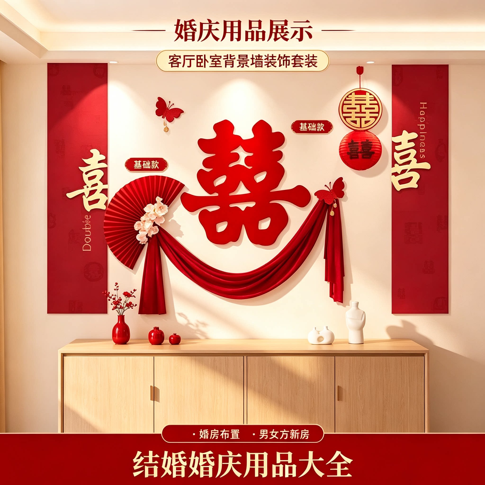 结婚婚房省心沙发新房男女方客厅卧室背景墙装饰婚庆用品大全