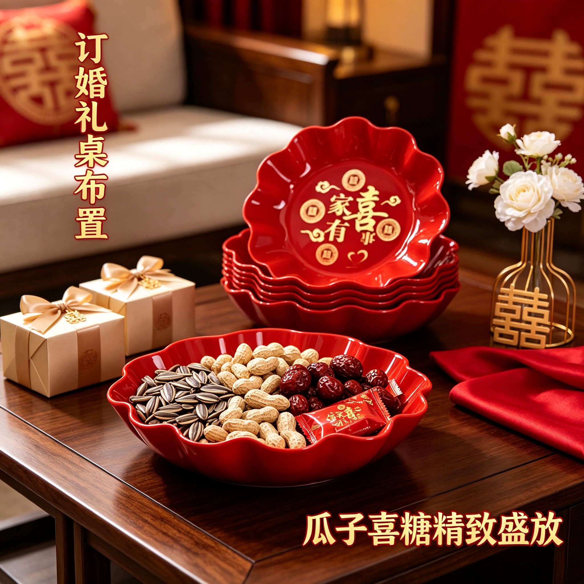 婚礼糖果盘放瓜子家用客厅茶几零食水果篮订婚创意装饰婚庆用品