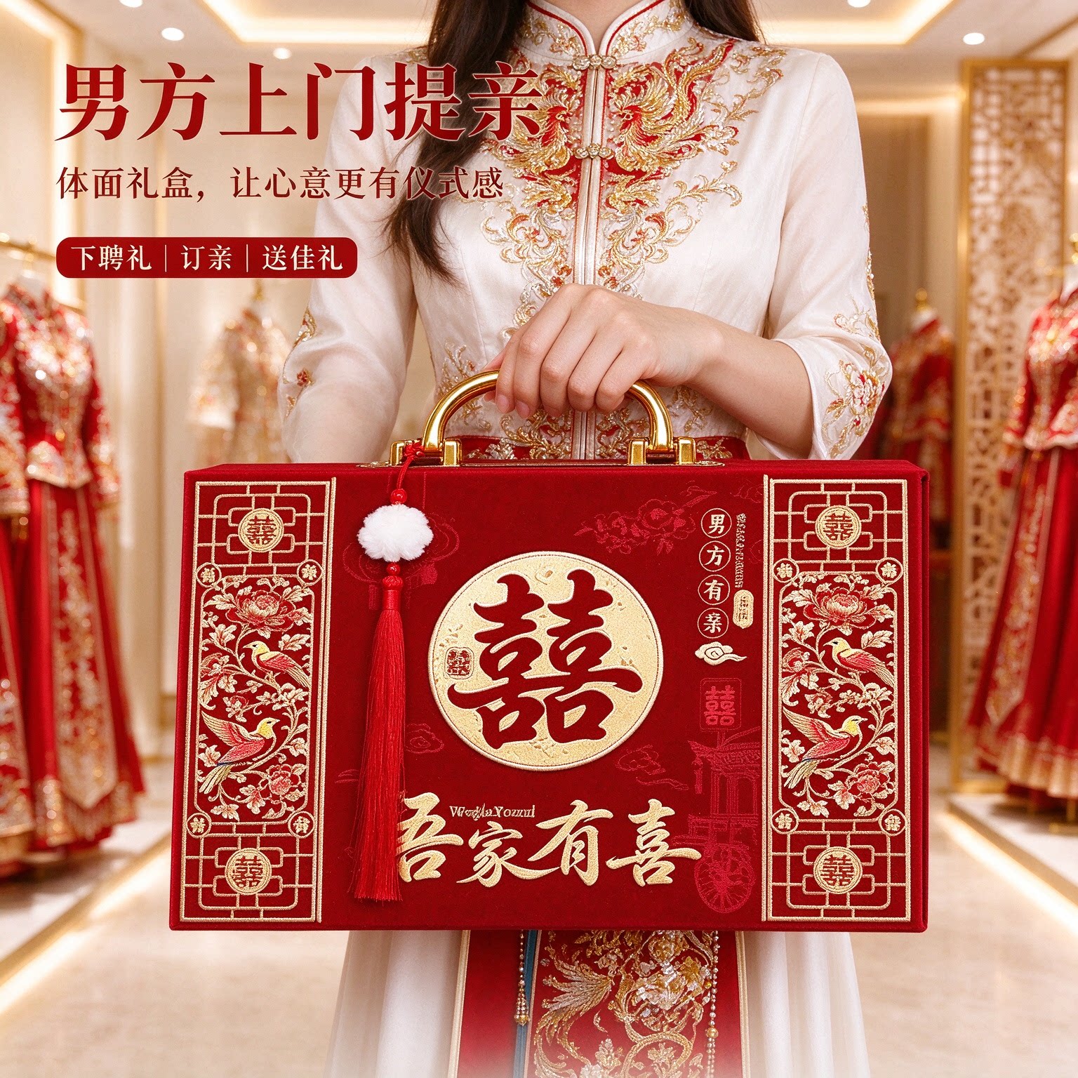 彩礼现金礼盒十八万八百年好合四件套男方上门提亲大红佳礼钱盒子