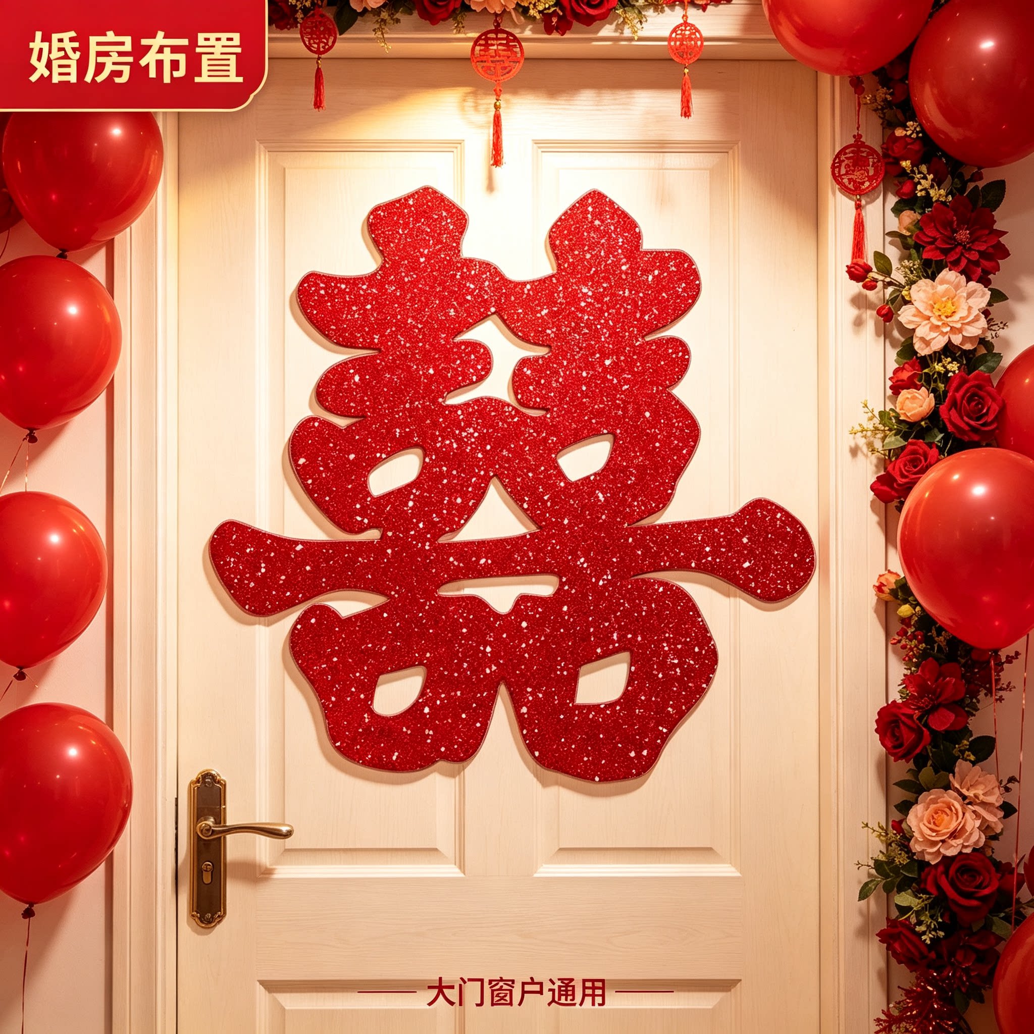 结婚大红喜字贴婚房大门窗户装饰贴纸婚庆用品新房布置囍字贴
