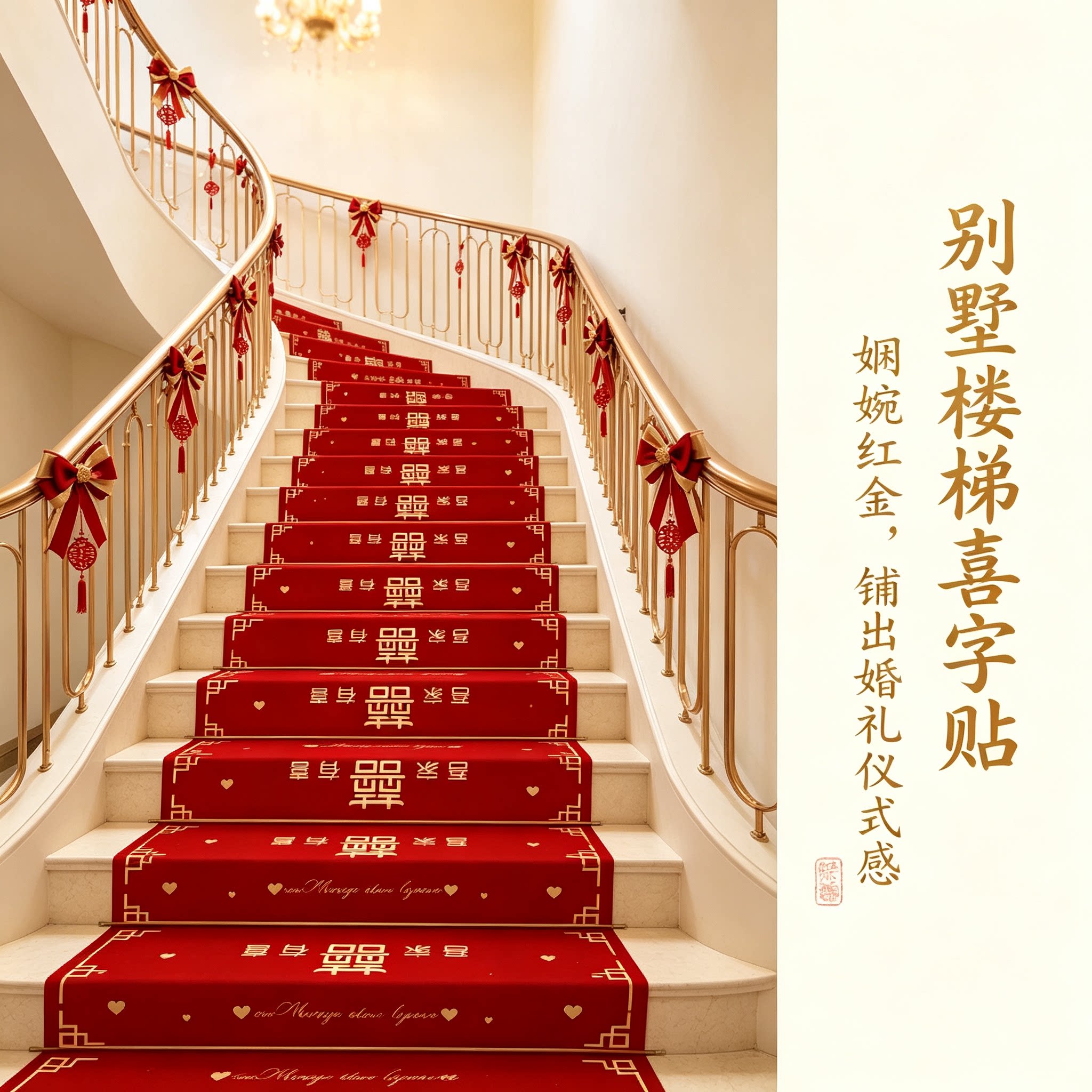 结婚楼梯踏步贴别墅用婚礼扶手台阶喜字贴婚庆地垫婚房布置地毯