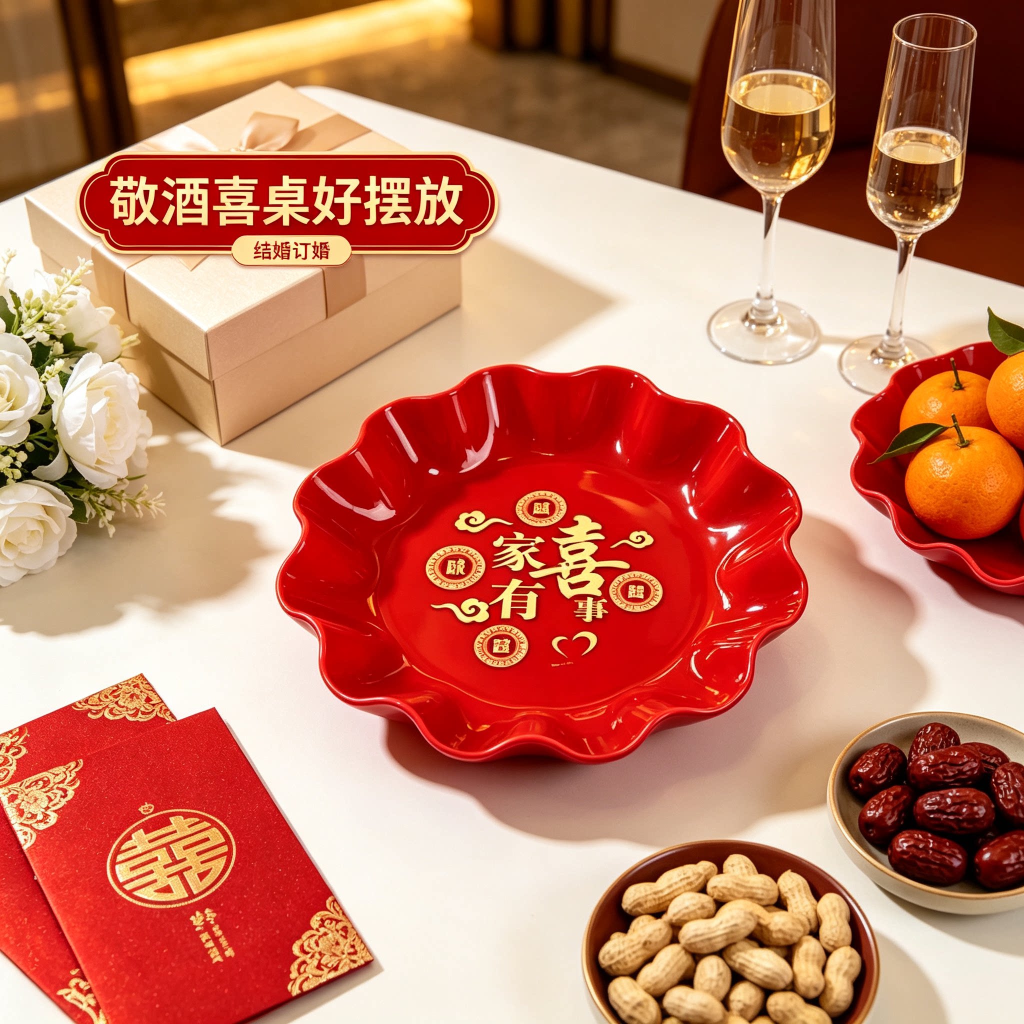客厅糖果盘敬酒用家用茶几零食水果篮结婚订婚婚礼装饰用品
