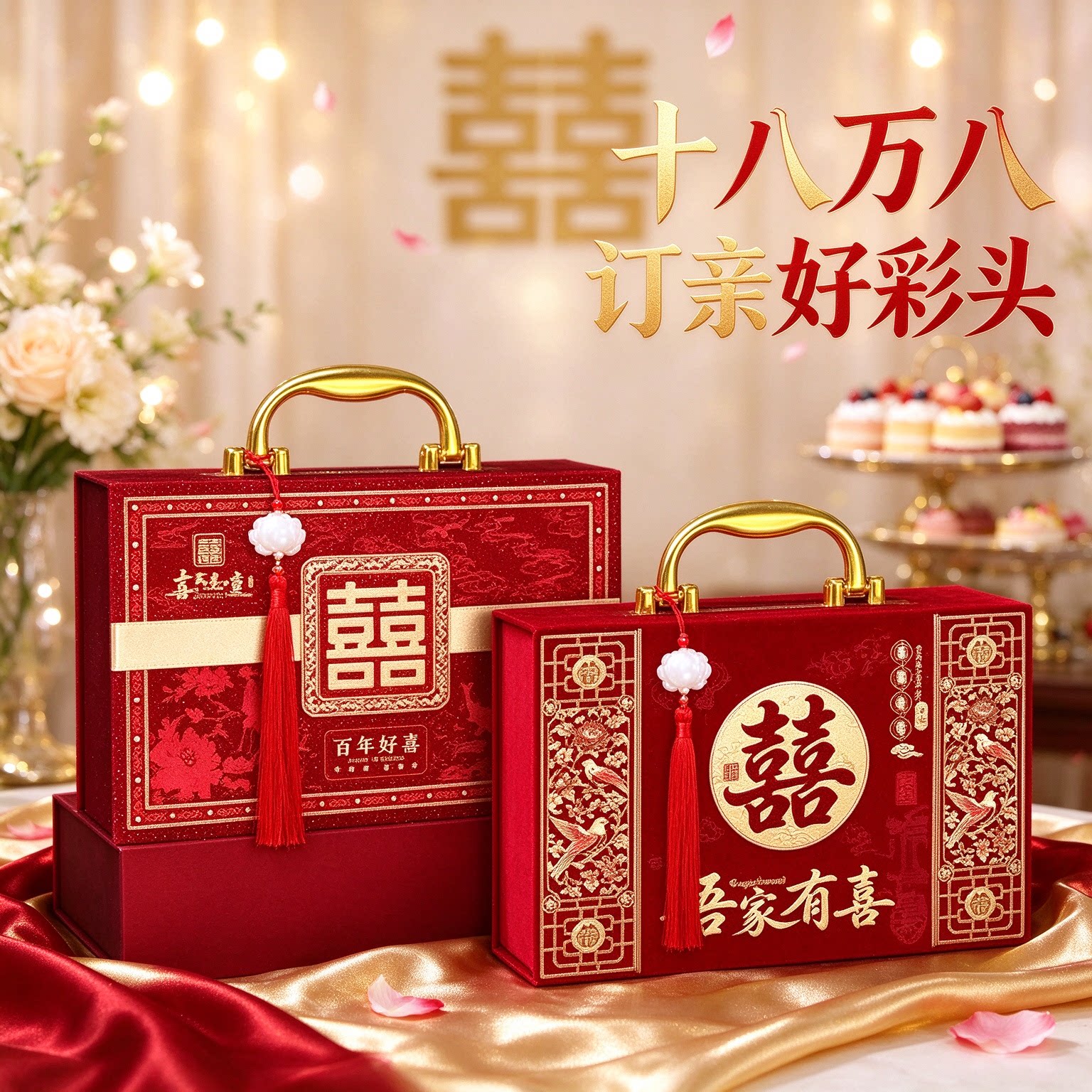 提亲装现金彩礼盒十八万八新款四件套男方上门下聘红色高档钱盒子
