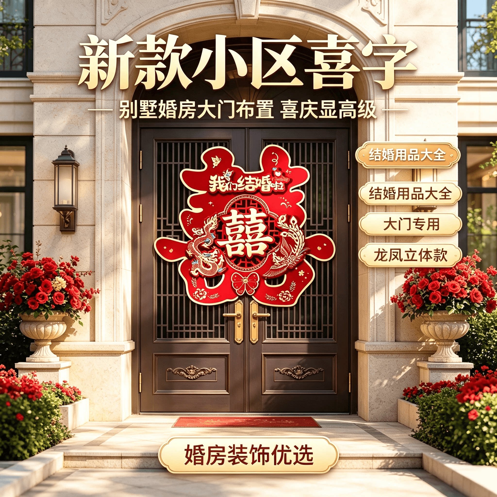 新款小区喜字结婚用品大全婚房装饰婚礼布置卧室婚庆喜字门贴大门
