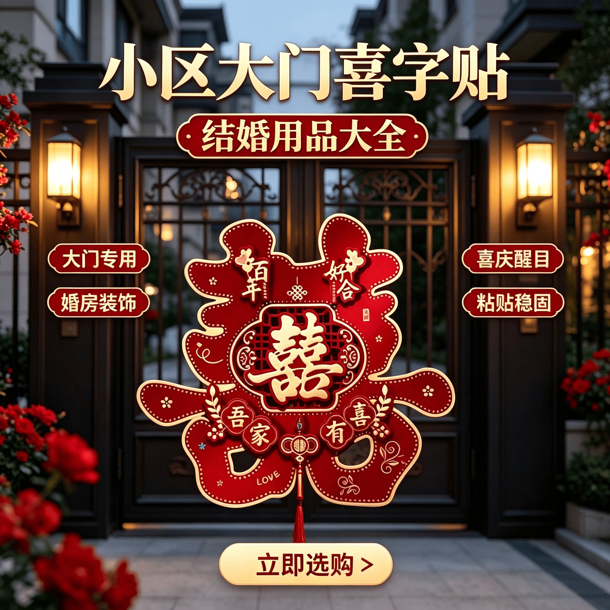 小区贴大门喜字结婚用品大全婚房