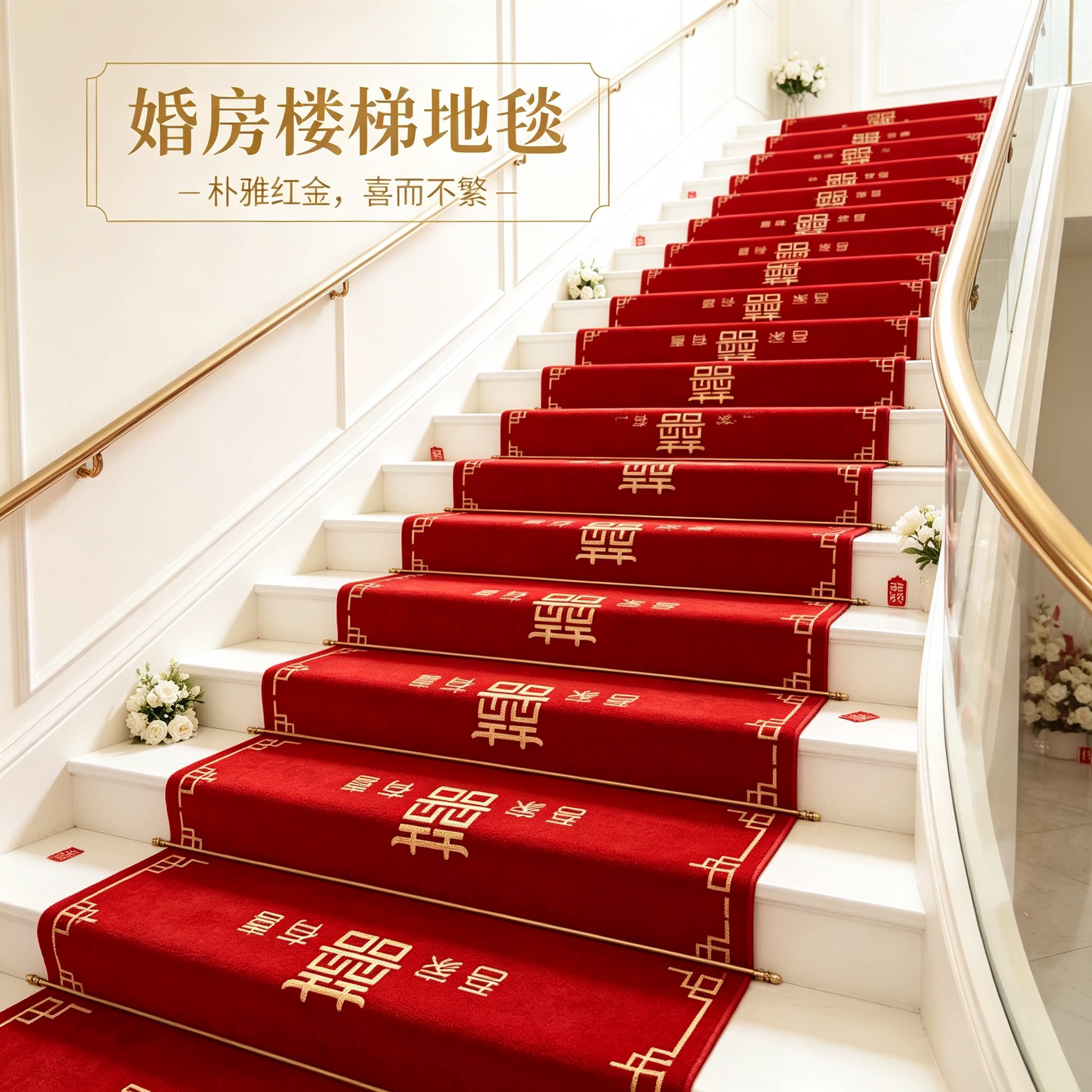 婚房布置楼梯地毯装饰结婚男方婚礼扶手台阶喜字贴婚庆地垫