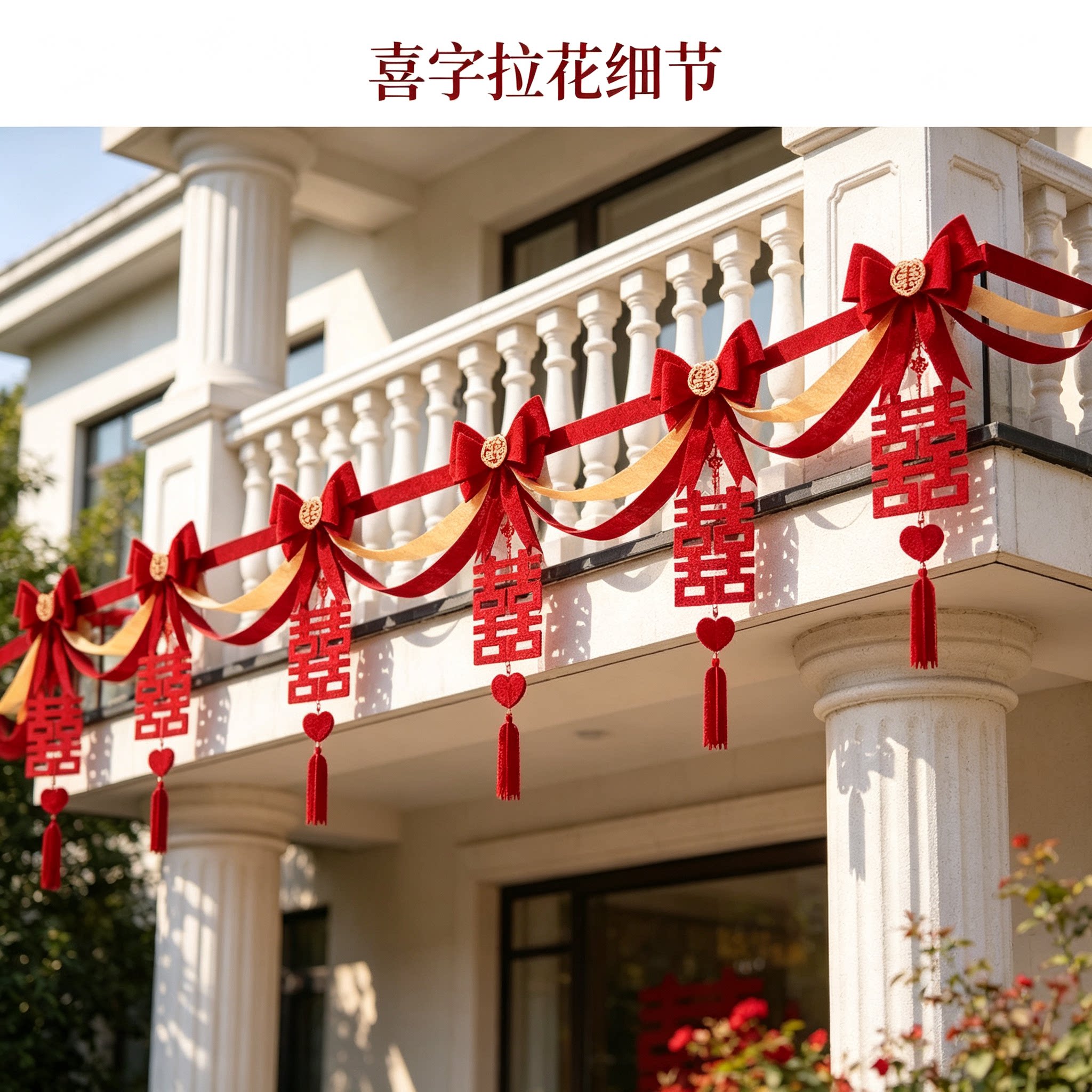 婚礼拉花新人庭院波浪旗喜庆大红喜字农村自建房婚庆装饰装扮用品