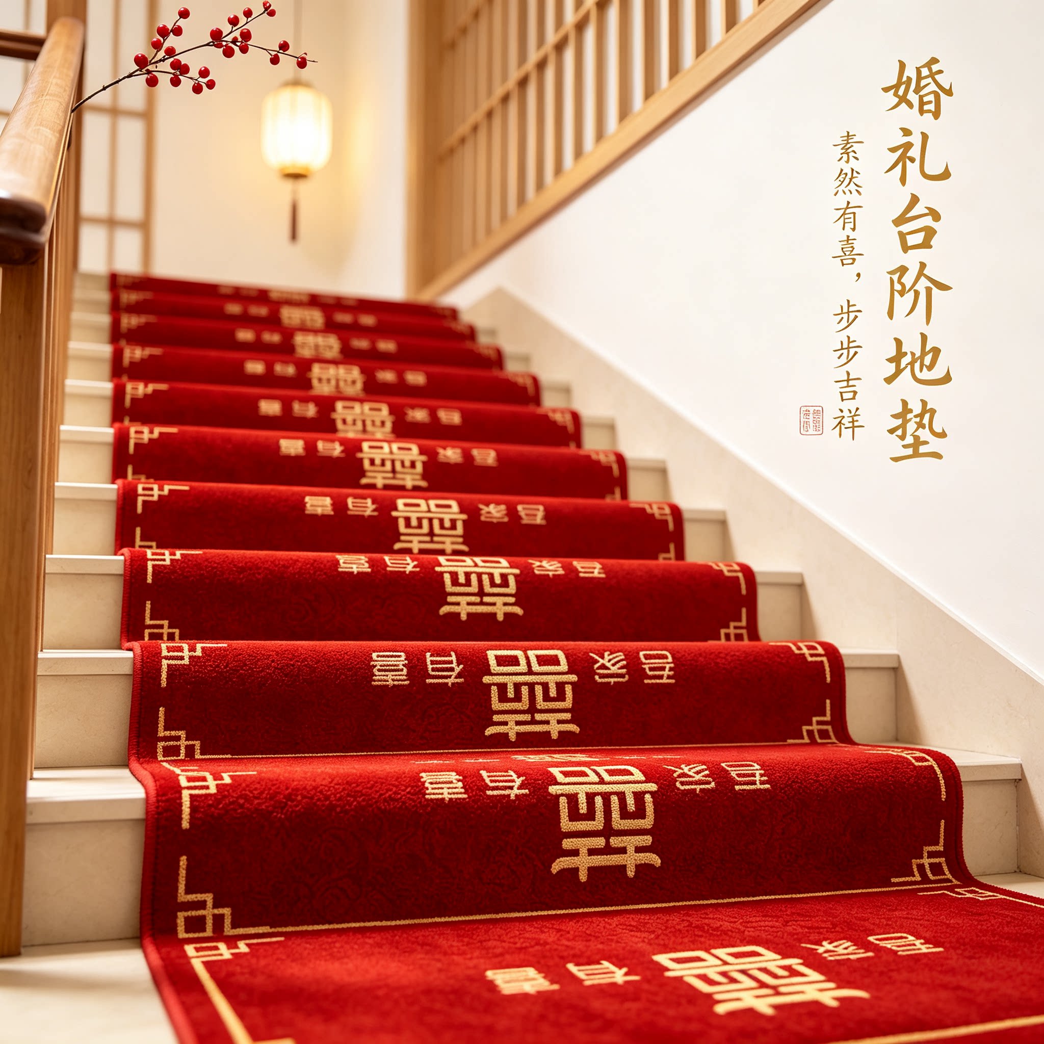 结婚台阶扶手贴装饰男方婚礼楼梯踏步喜字贴婚庆地垫婚房布置地毯
