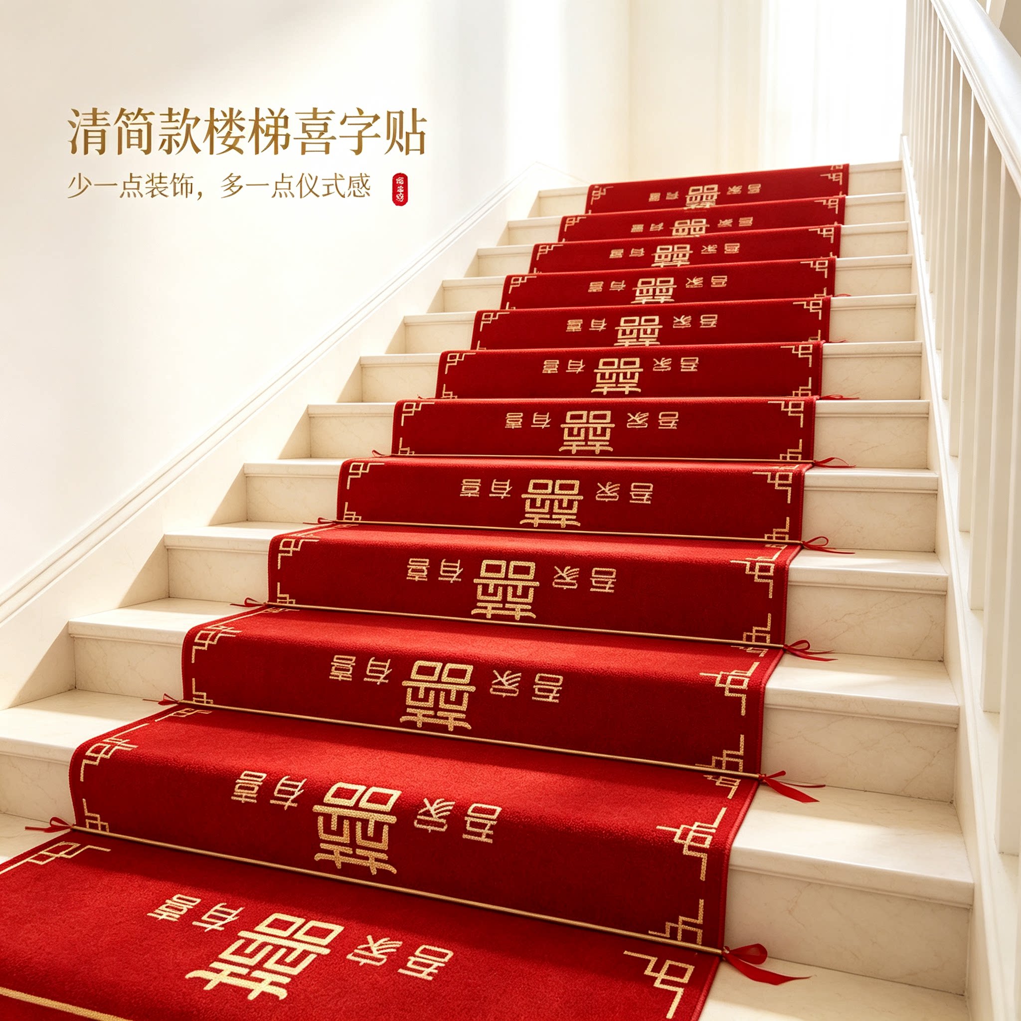 结婚楼梯喜字贴装饰男方婚礼扶手台阶踏步贴婚庆地垫婚房布置地毯