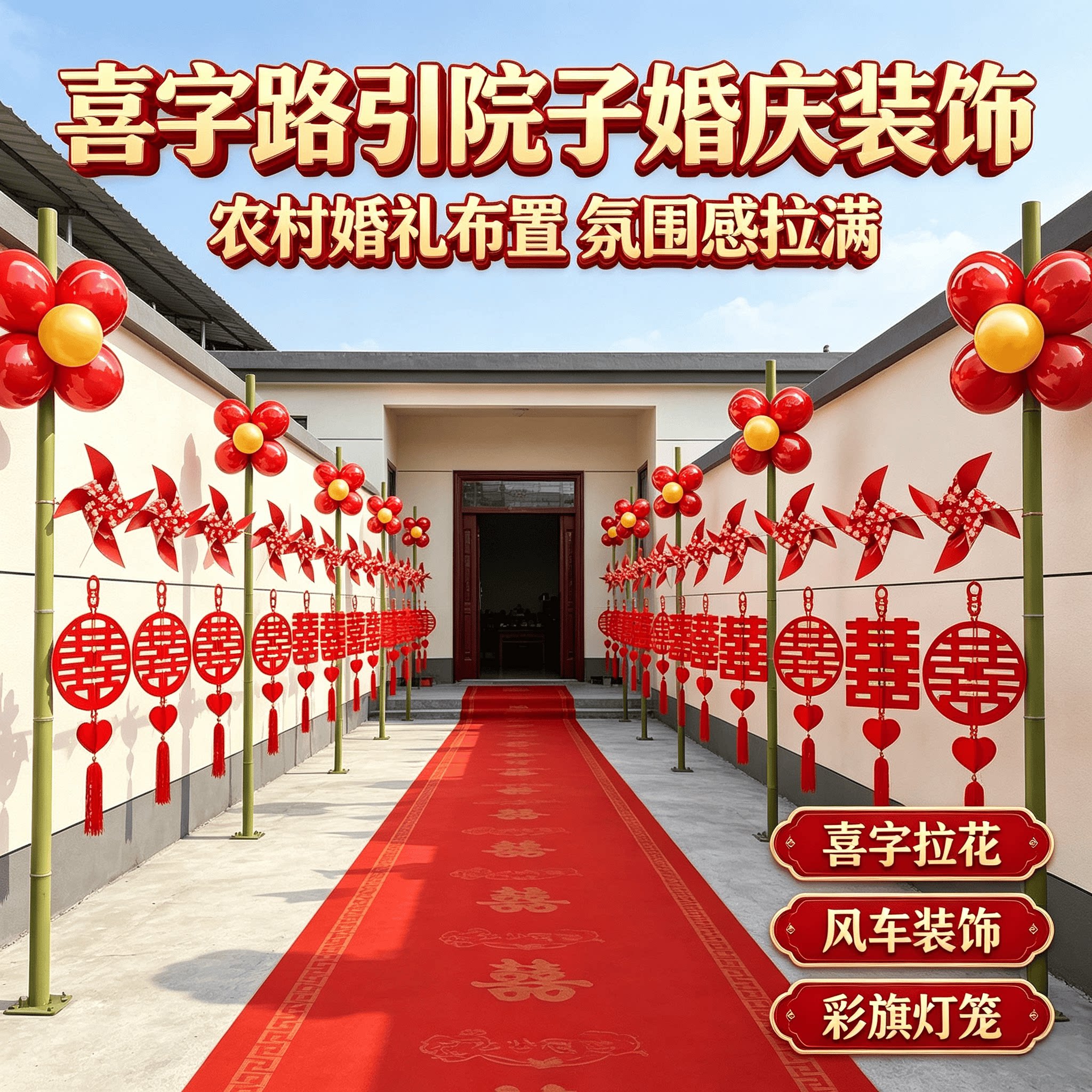 喜字路引院子婚庆装饰彩旗灯笼婚