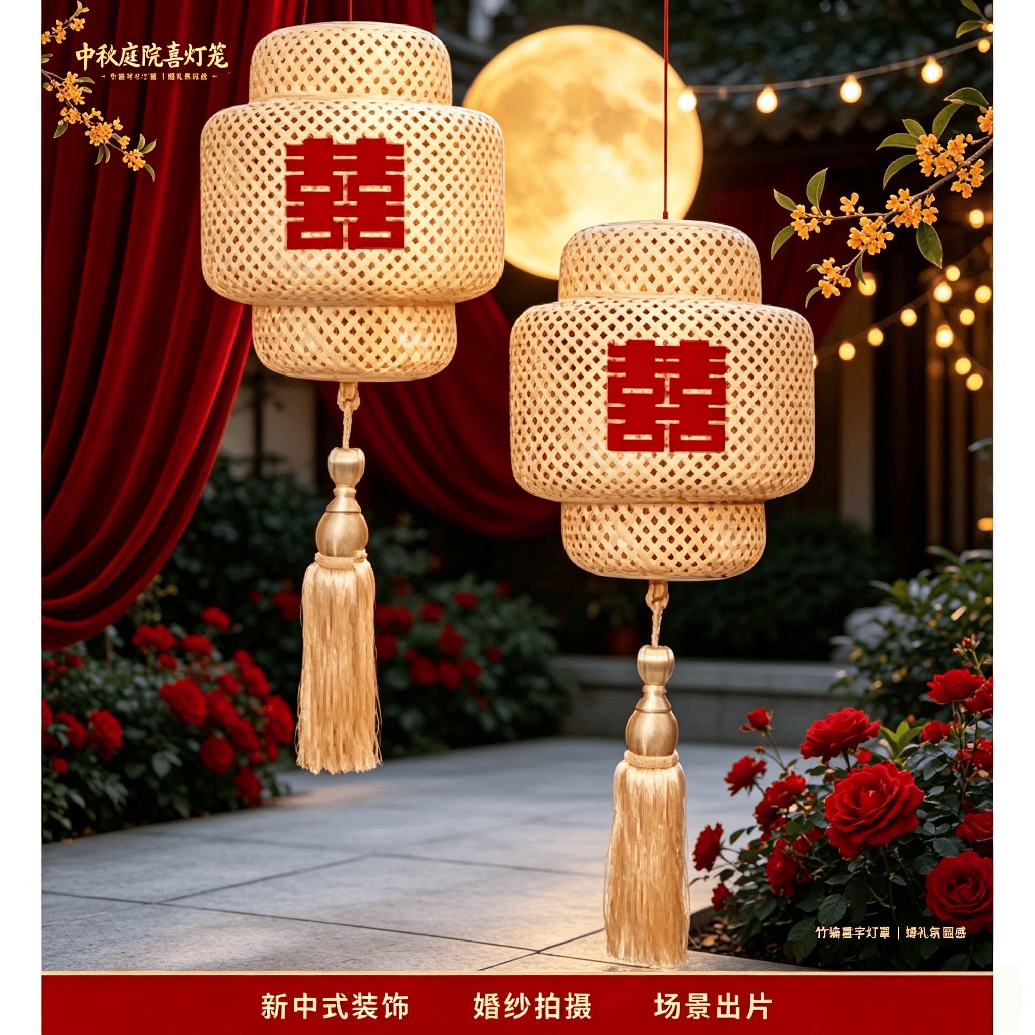 婚庆中秋灯笼禅意喜字竹编灯笼
