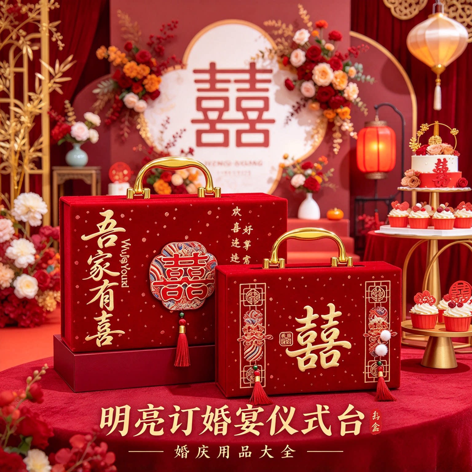 彩礼现金礼盒提亲用十六万八吾家有喜一整套过大礼红色喜礼钱盒子