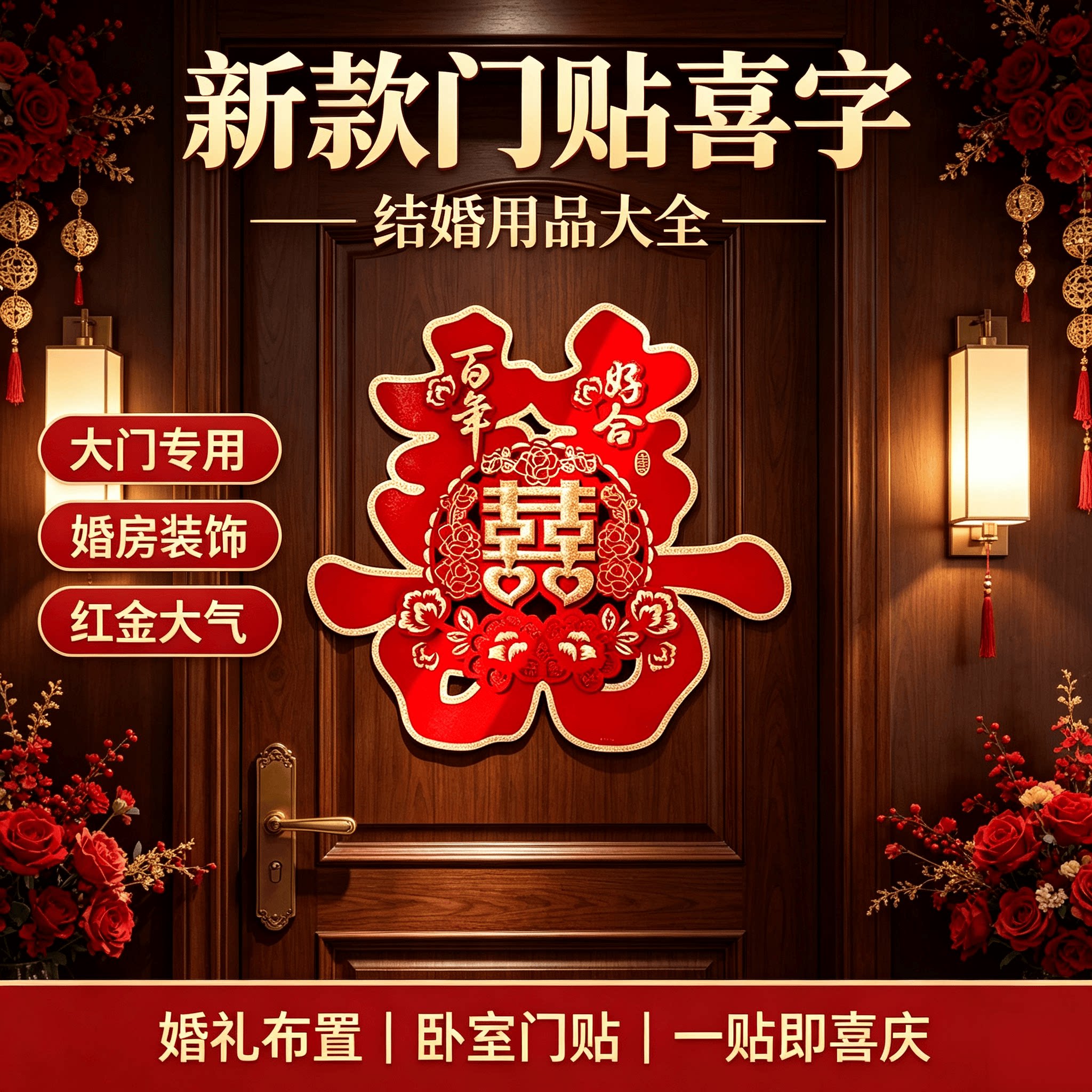 新款门贴喜字结婚用品大全婚房