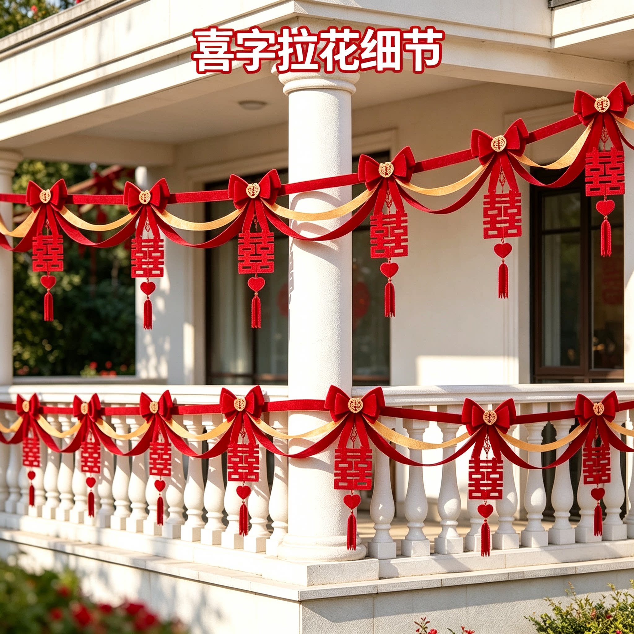 婚房装饰女方卧室蝴蝶结红色大红喜字客厅背景墙婚礼装扮布置用品