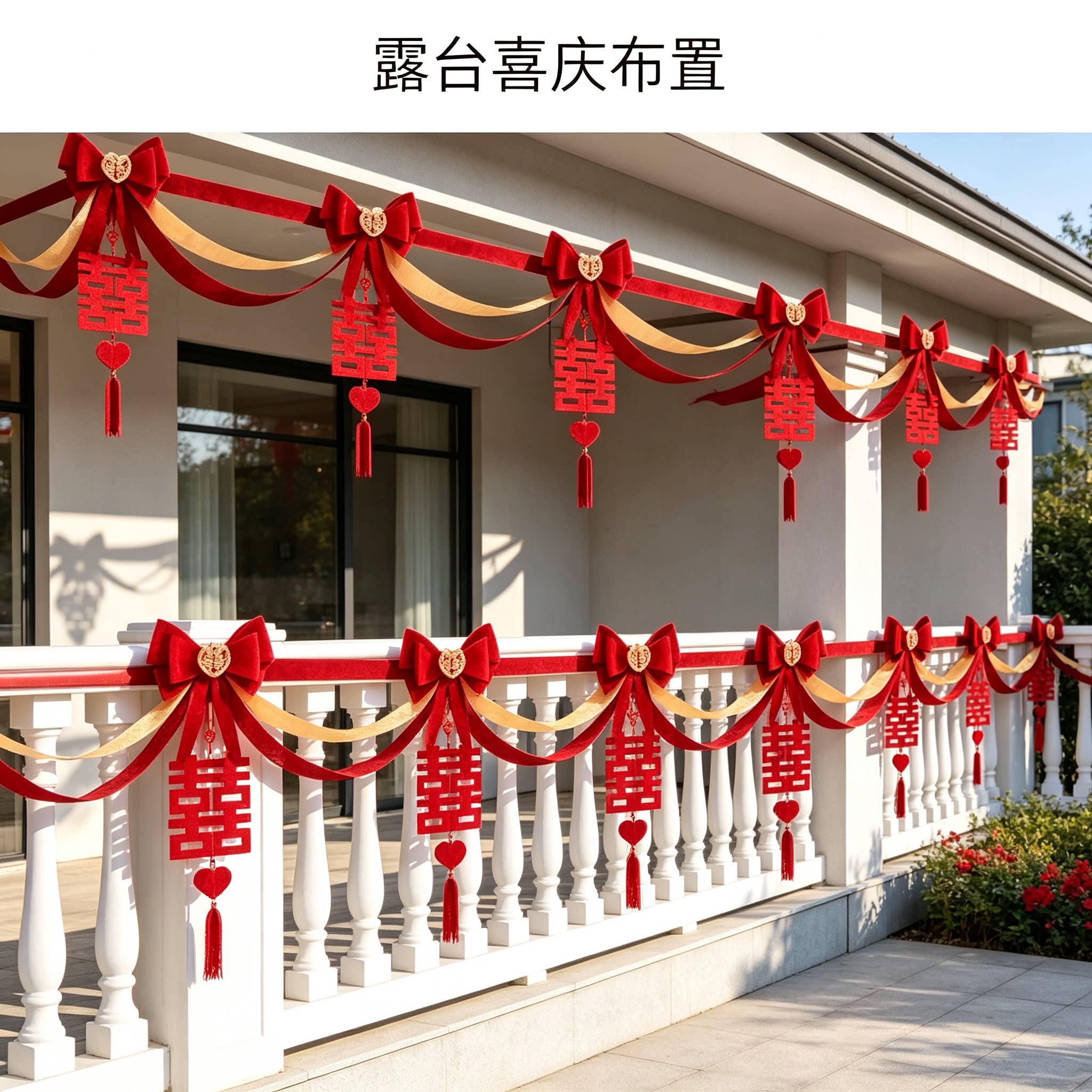 结婚拉花男方床头波浪旗红色新款喜字沙发背景墙场景布置装饰用品
