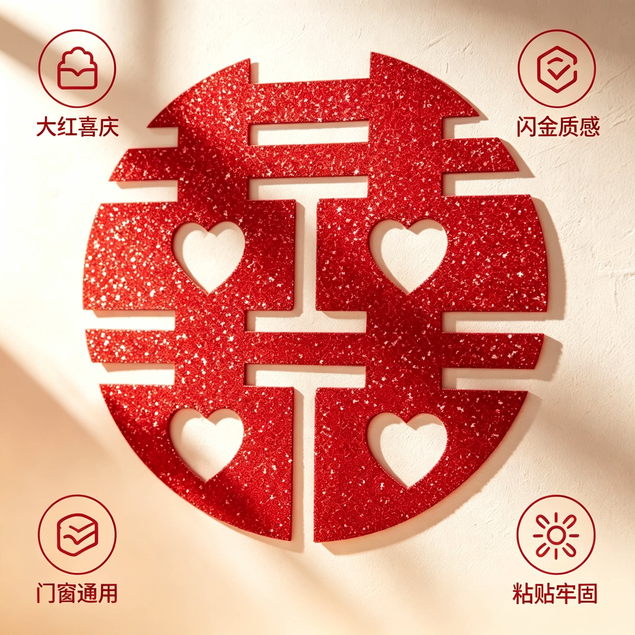 婚庆囍字门贴玻璃窗贴结婚婚房室内外布置大红喜字家用馈赠礼品