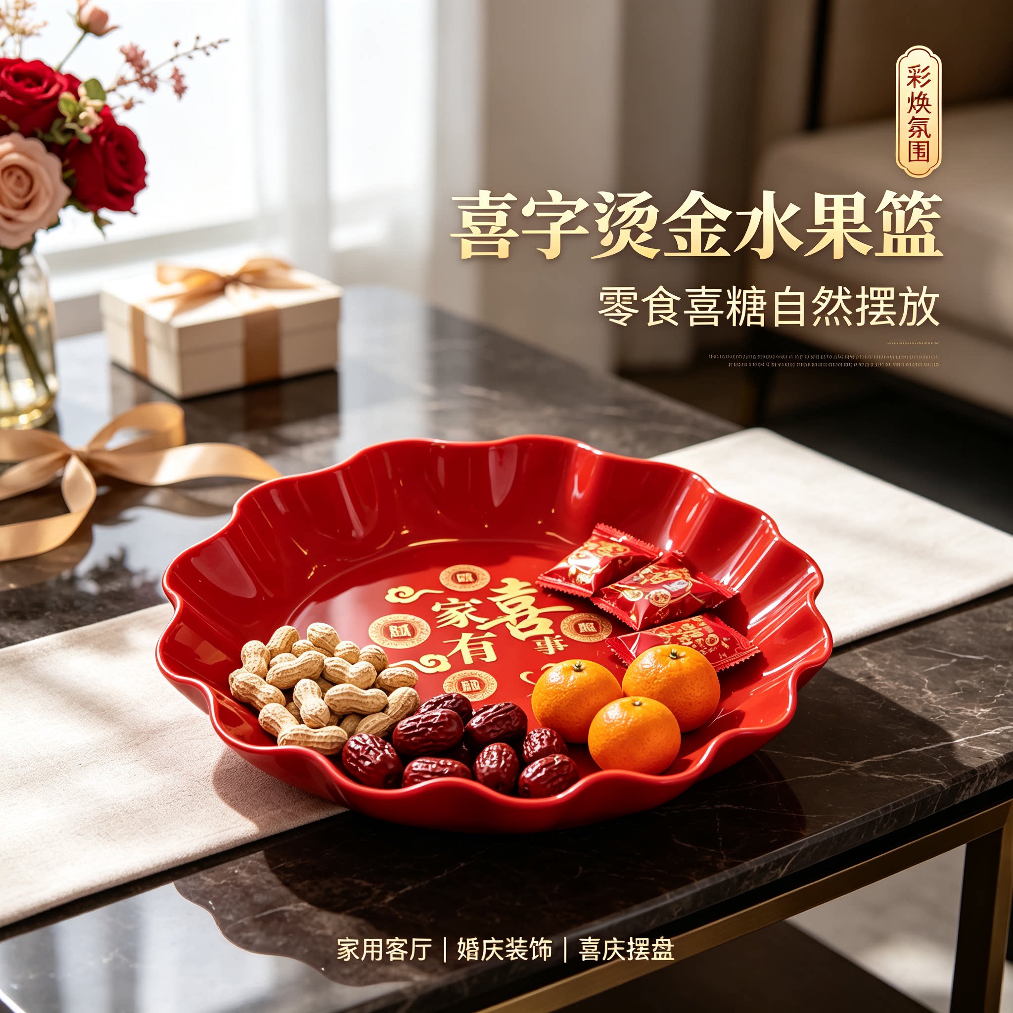 订婚糖果盘氛围感家用客厅茶几零食水果篮结婚创意装饰婚庆用
