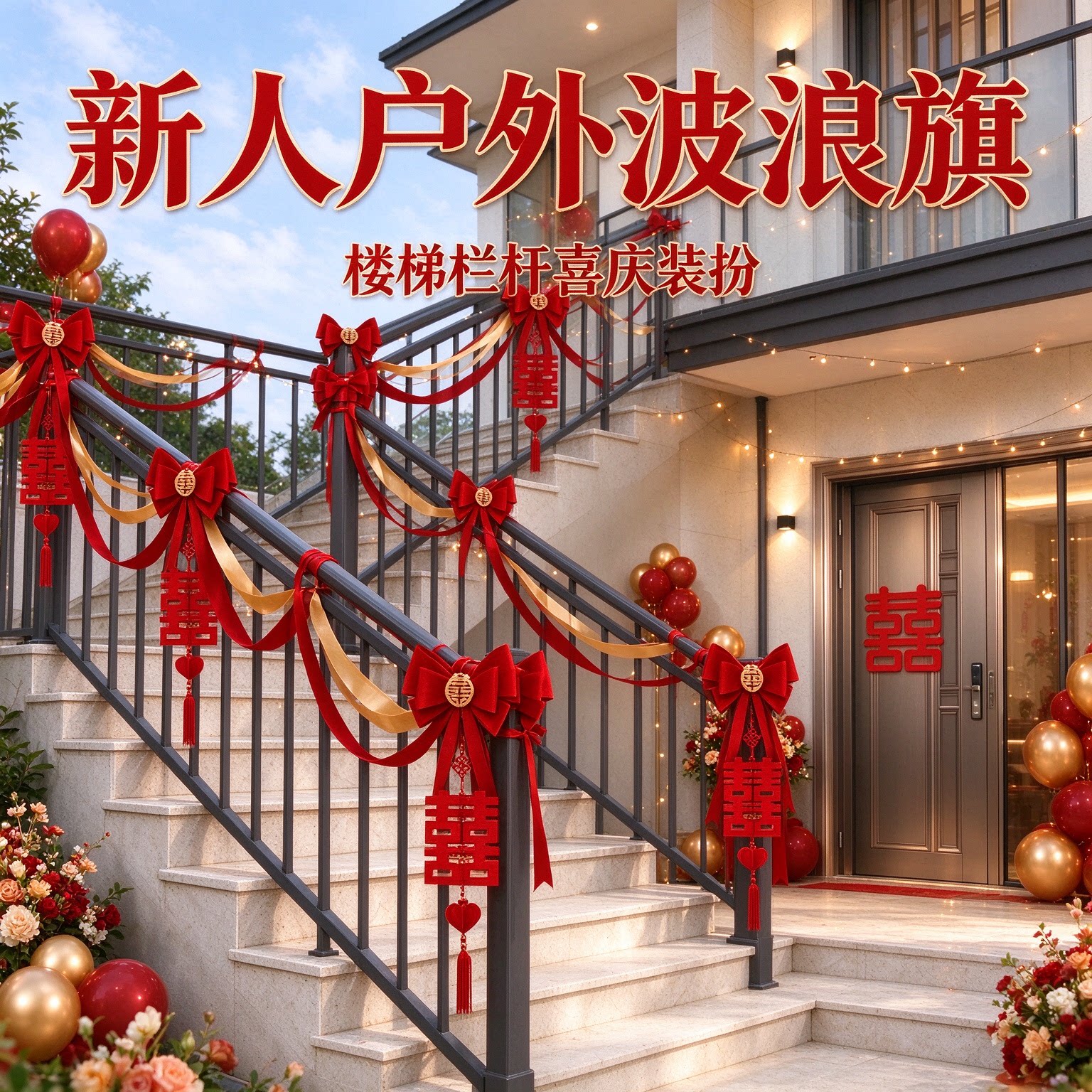 婚房拉花新人户外波浪旗高级感大气客厅背景墙婚礼装扮婚庆装饰品