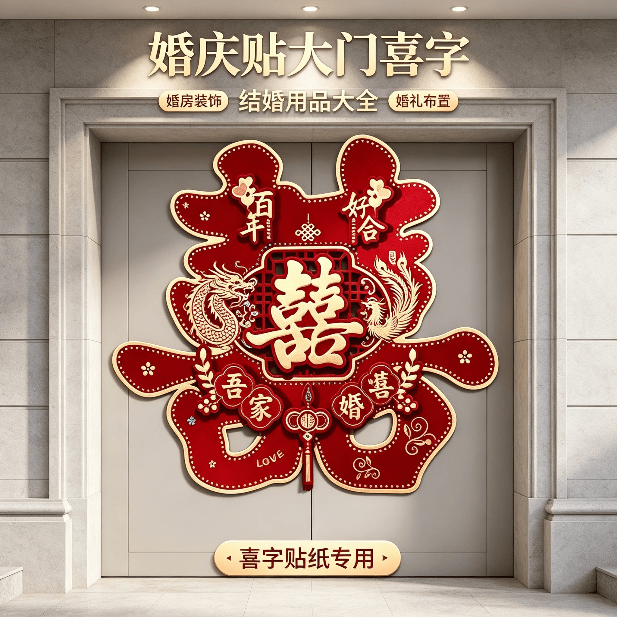 婚庆贴大门喜字结婚用品大全婚房