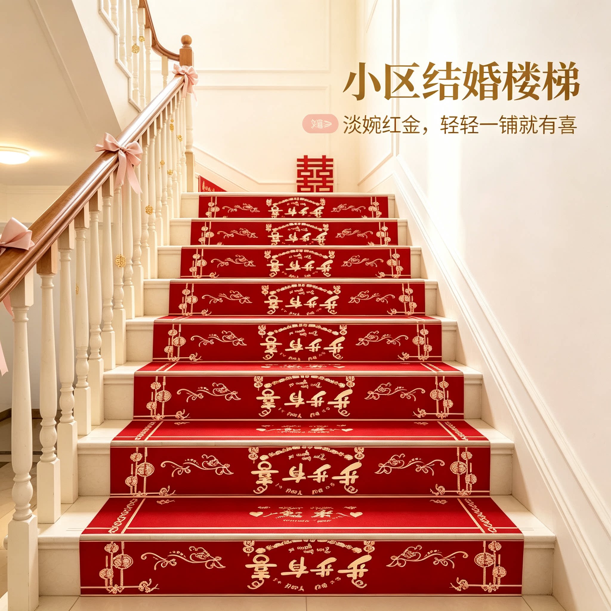 结婚楼梯踏步贴小区用婚礼扶手台阶喜字贴婚庆地垫婚房布置地毯