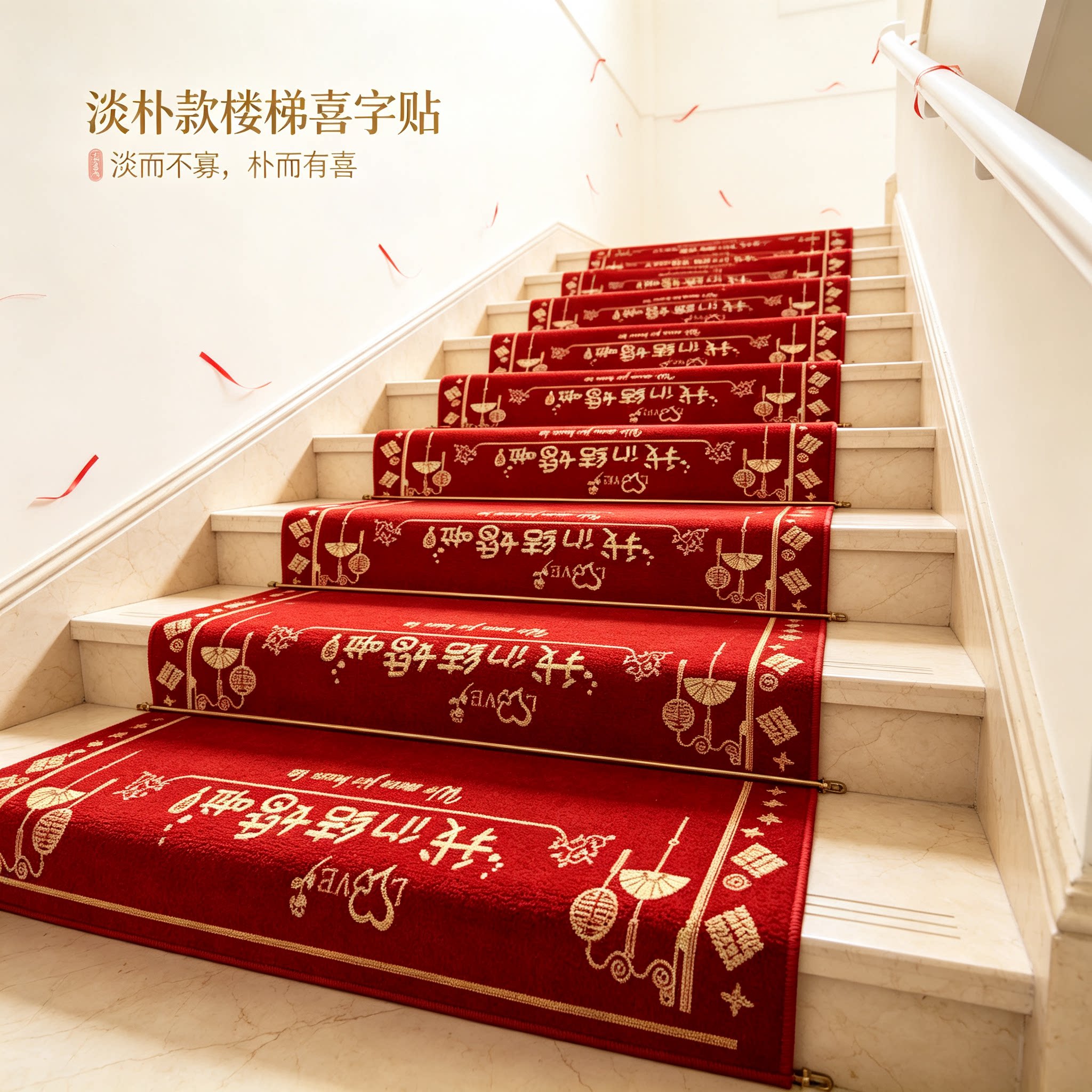 婚庆台阶踏步贴装饰结婚男方婚礼扶手楼梯喜字贴地垫婚房布置地毯
