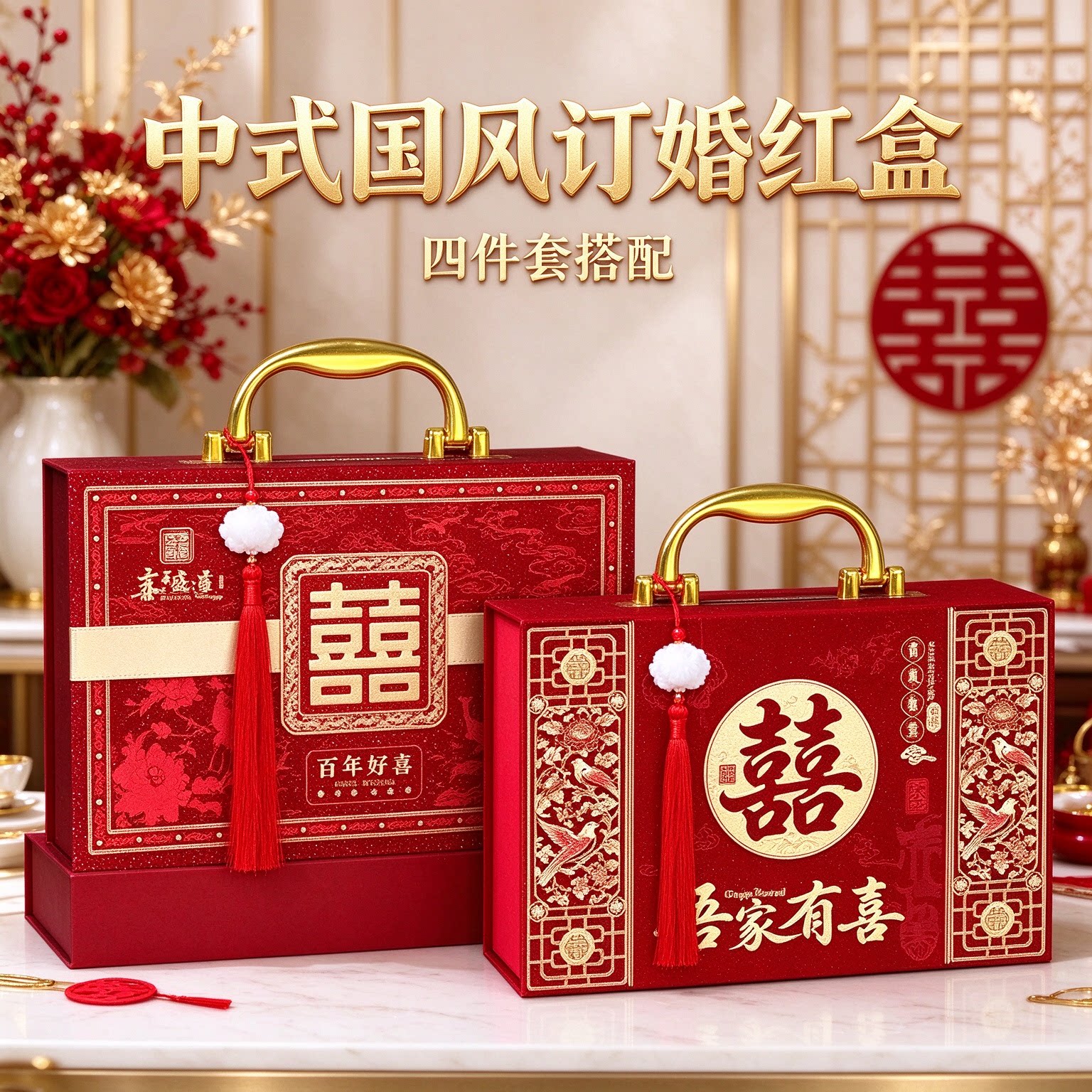 彩礼盒订婚专用2026年新款装十万中国风四件套男方提亲喜礼钱盒子