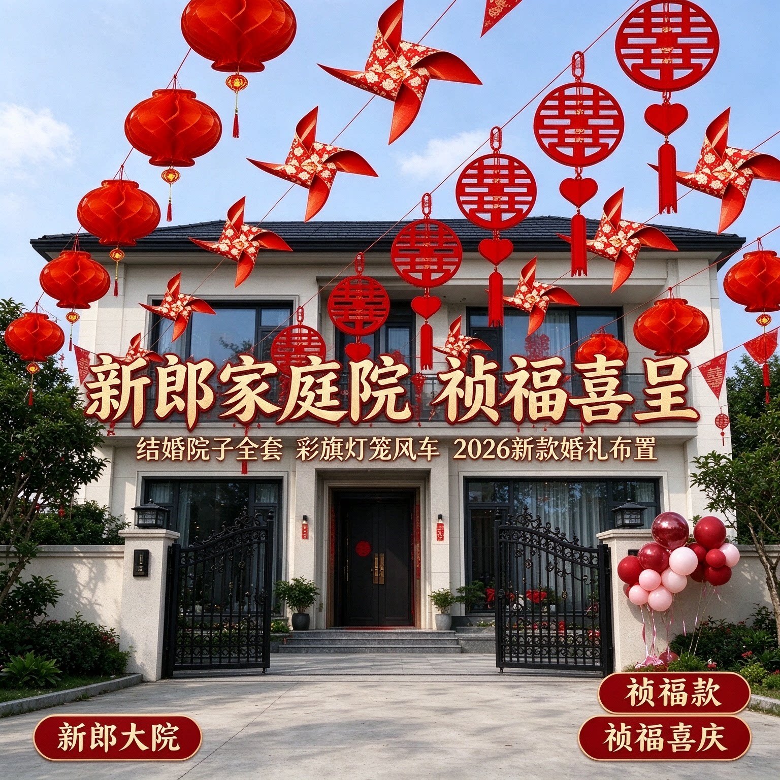 结婚院子全套新郎家庭院彩旗灯笼风车2026新款婚礼布置装饰用品