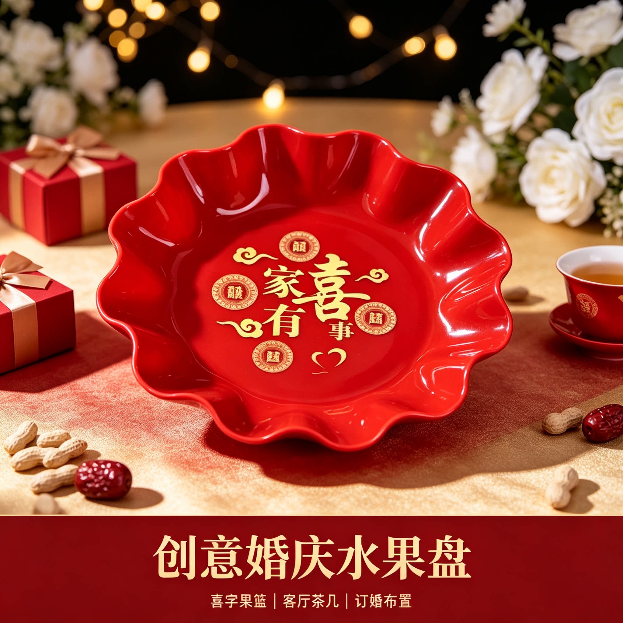 结婚水果盘家用客厅茶几零食糖果篮婚礼订婚创意装饰婚庆用品大全