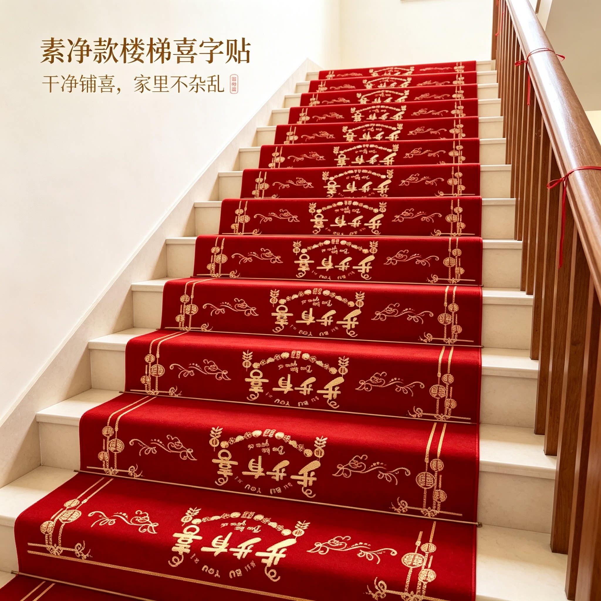 婚礼楼梯扶手贴装饰男方结婚台阶踏步喜字贴婚庆地垫婚房布置