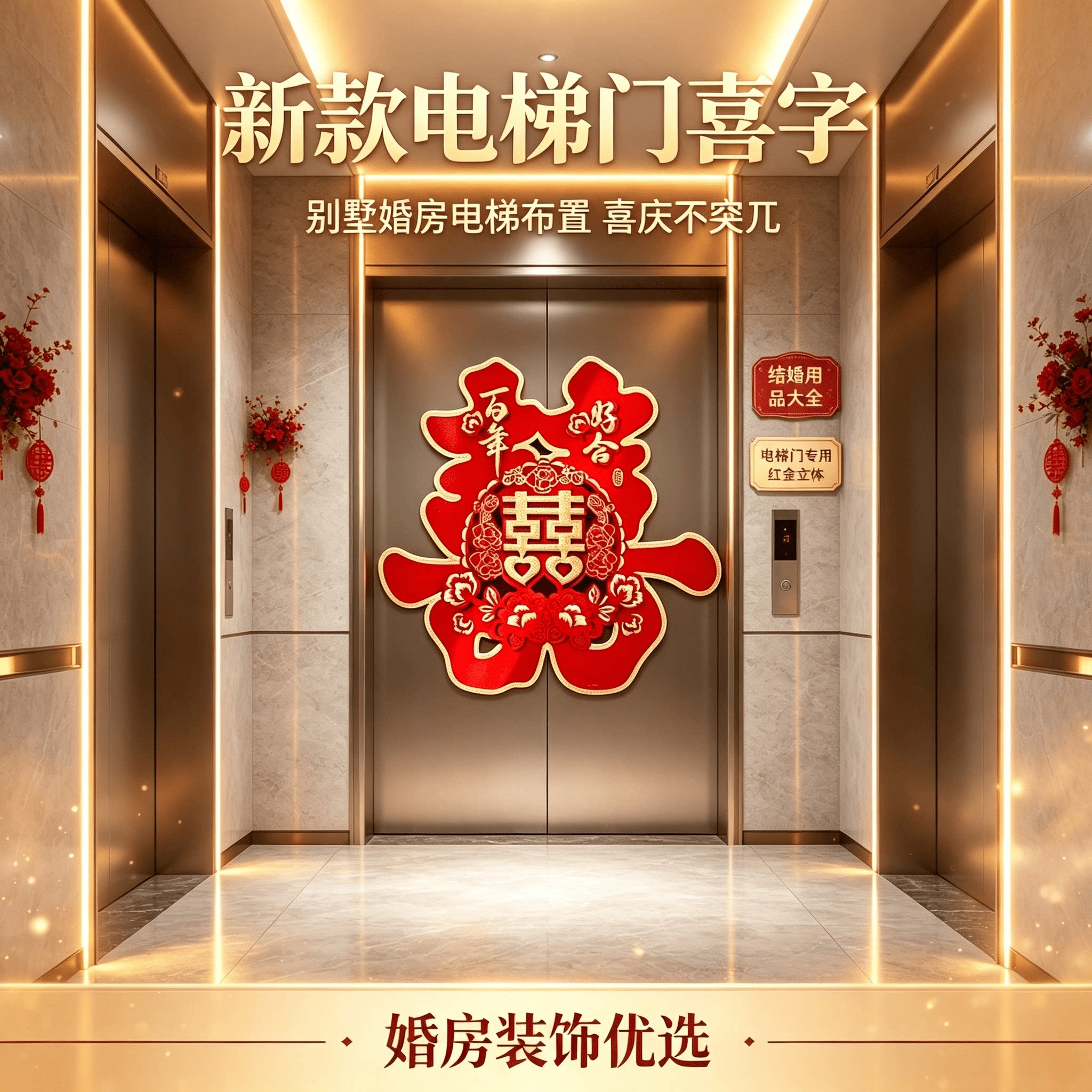 新款电梯门喜字结婚用品大全婚房