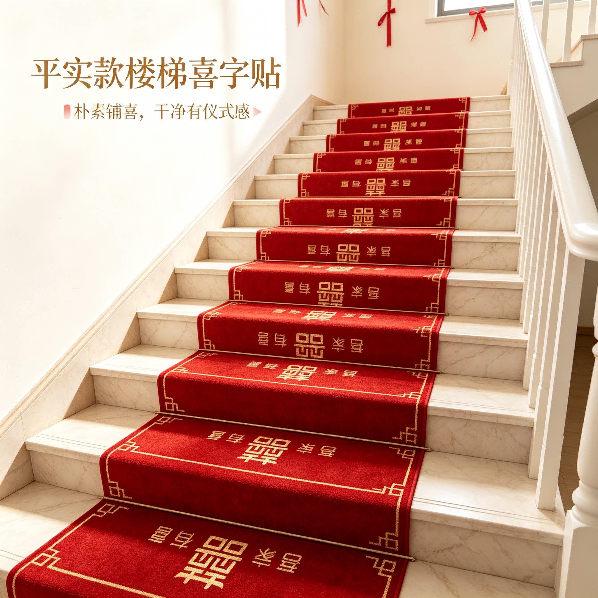 男方婚礼台阶喜字贴装饰结婚扶手楼梯踏步贴婚庆地垫婚房布置地毯
